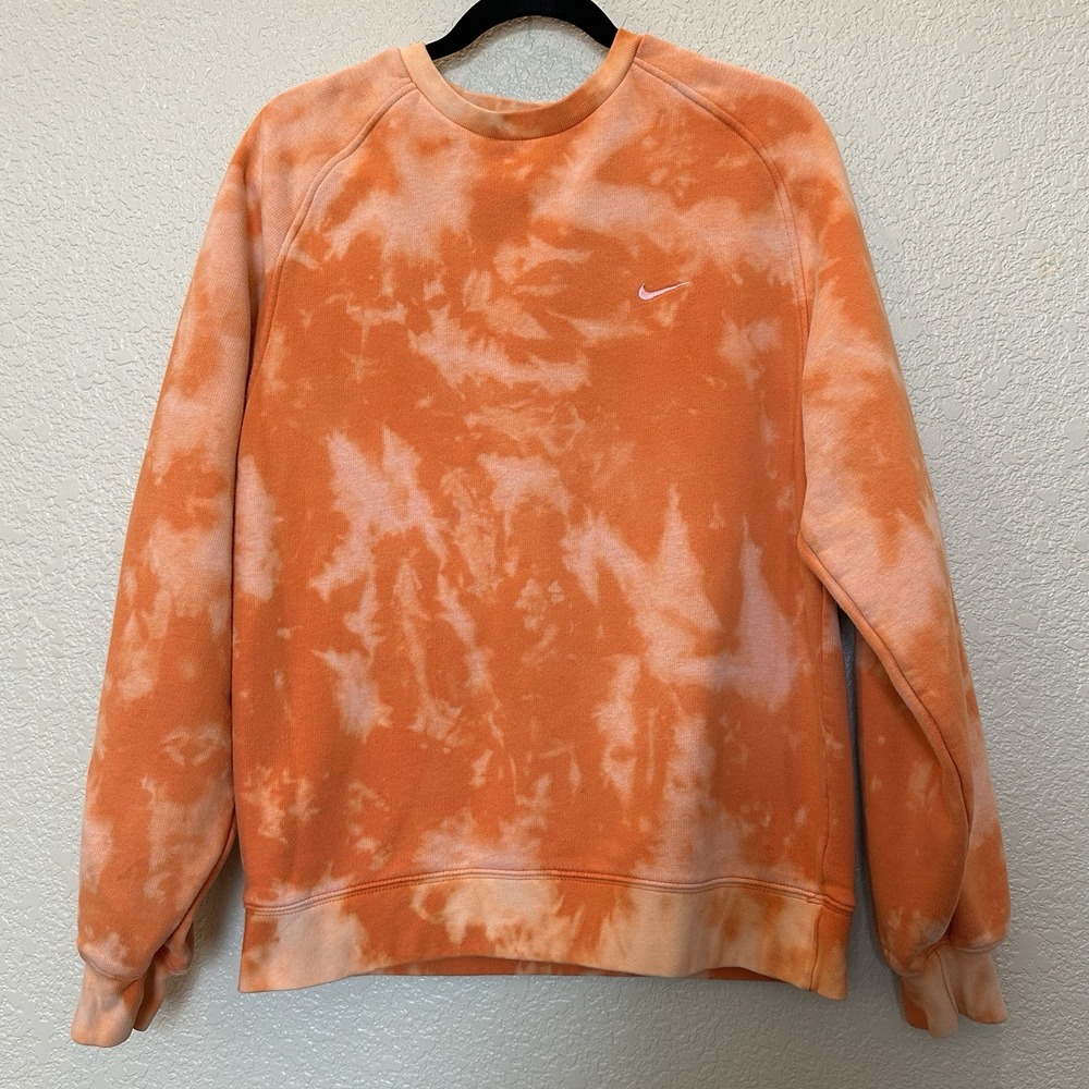 Nike Men's Orange Tie Dye Crewneck Sweatshirt Medium Casual Long Sleeve Athletic
